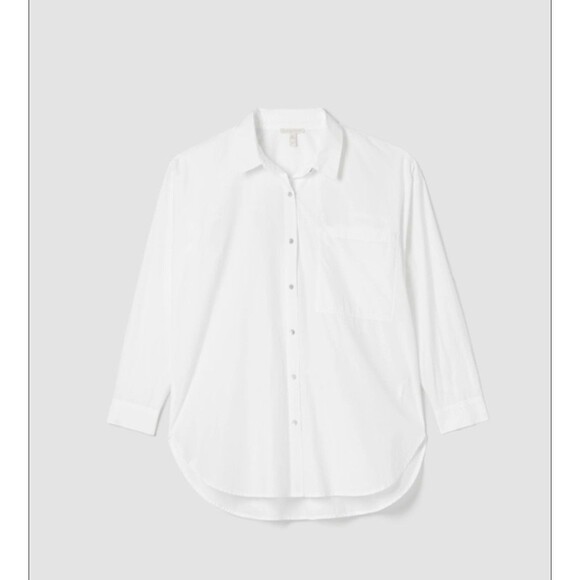 Eileen Fisher Cotton Poplin Shirt M Collared Button-Up Tunic Casual Medium - Picture 1 of 8